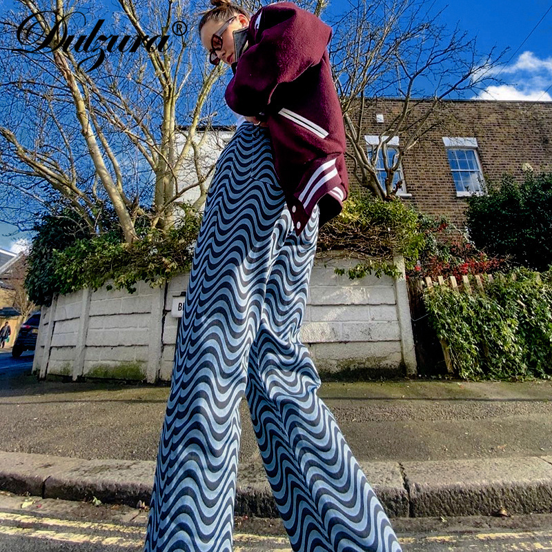 Dulzura Ripple Print Women High Waist Wide Leg Pants Jeans Loose Streetwear Casual Fashion Summer Clothes Bottoms Trousers 220325