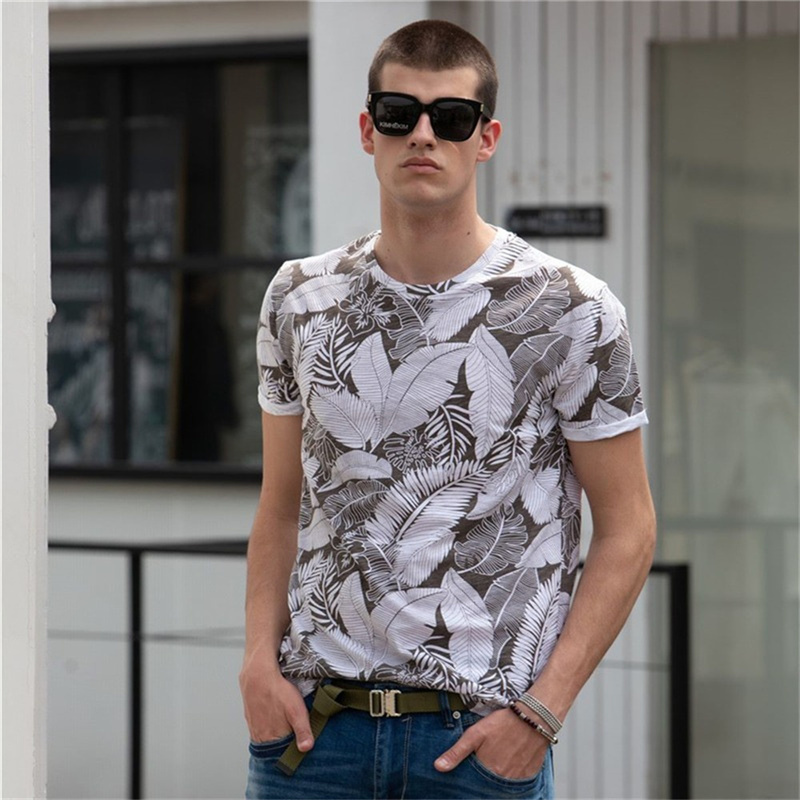 AIOPESON Summer Leaf Printed T Shirts Men Oneck 100% Cotton Shortsleeved Mens TShirt Summer Male Tops Tee Shirts 220704