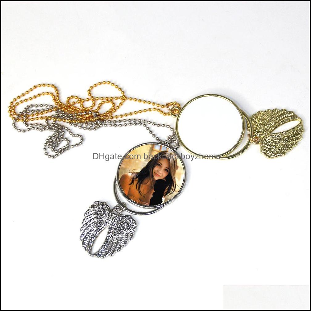 Arts And Crafts Arts Gifts Sublimation Blank Necklace With Chain Aluminum Sier Angel Wings Car Charm Po C Dhswv4302364