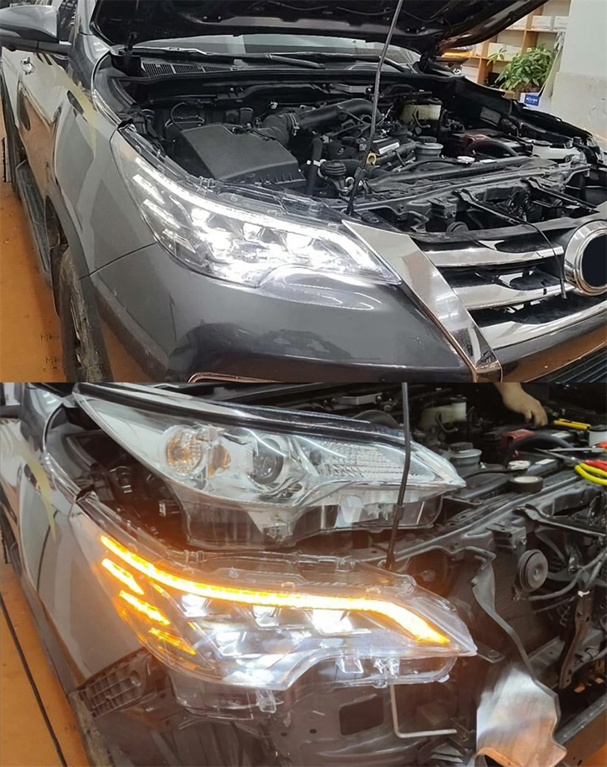 Car Head Lights Parts For Toyota Fortuner 20 16-20 20 LED Front Matrix Headlight Replacement DRL Daytime Light Projector Facelift