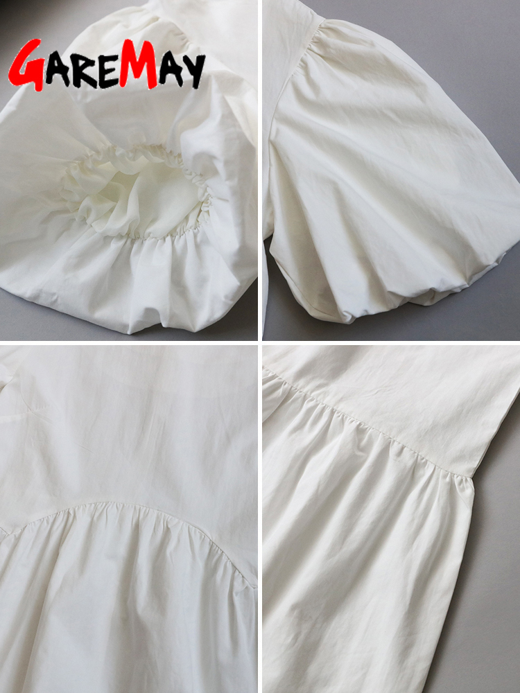 Casual Women Summer Maxi Dress 100% Cotton O Neck A-line Oversize Short Sleeve Midi Dress Puff Sleeve White Green Long Dress 220510