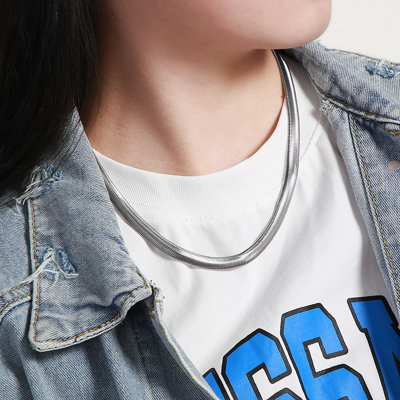 Huge 8mm 24'' Fashion Flat Snake Chains Necklace For Women Men Stainless Steel DIY Jewelry Silver/ Gold/ Rose Gold/ Black