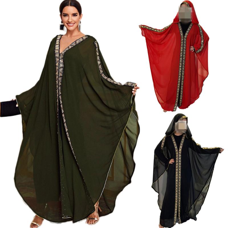 Ethnic Clothing Muslim Abaya Loose Women Kaftan Maxi Robe Batwing Sleeve Hooded Sequin Bead V-neck Elegant Chiffon Long Dress Party Islamic
Ethnic Clothing Muslim Abaya Loose Women Kaftan Maxi Robe Batwing Sleeve Hooded Sequin Bead V-neck Elegant Chiffon Long Dress Party Islamic