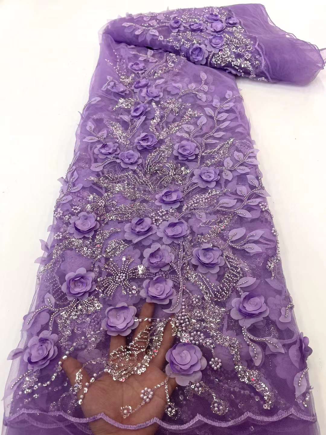 Luxury Sequins Lace Fabric High Quality African 3D Flower Beaded Tulle Fabrics Embroidery Laces with Pearls for Wedding Dresses
Luxury Sequins Lace Fabric High Quality African 3D Flower Beaded Tulle Fabrics Embroidery Laces with Pearls for Wedding Dresses