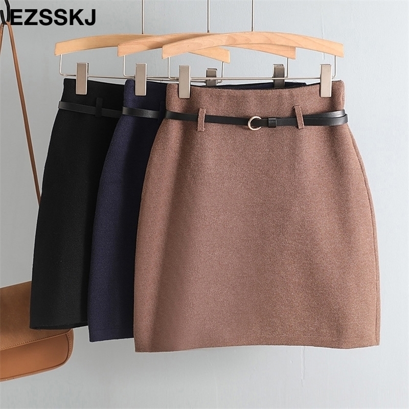 spring Autumn retro Aline PENCIL mini skirt female fashion high waist slim skirt solid color badycon knitted short skirt 210306