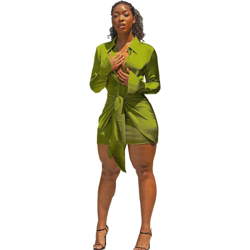 Casual Dresses Autumn Women Fashion Solid Color Shirt Elegant Ladies Sexy Long Sleeve Turn-down Collar Single Breasted Mini Dress Green
Casual Dresses Autumn Women Fashion Solid Color Shirt Elegant Ladies Sexy Long Sleeve Turn-down Collar Single Breasted Mini Dress Green
