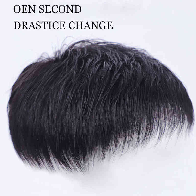 Synthetic Short Wigs Toupee Hair For Men's Male Black Wig Natural Young Man Balding Sparse Cut Style free shipping