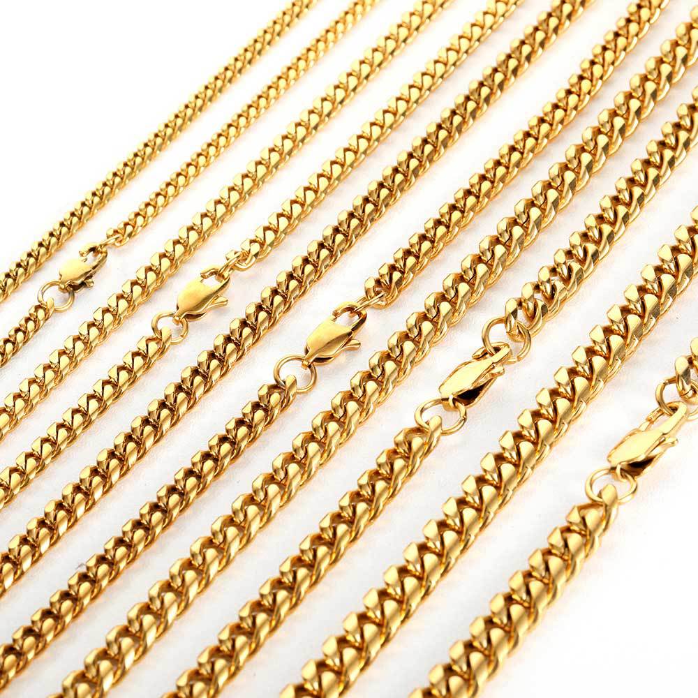 Hip Hop Cuban Link Chain Necklace 18K Real Gold Plated Stainless Steel Metal Necklace for Men 4mm 6mm 8mm