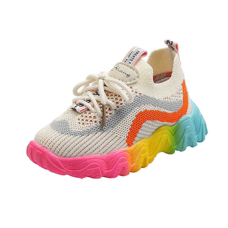 2021 New Children Shoes for Girls Sports Shoes Boys Breathable Knitting Sneakers Baby Children Soft Non-slip Multicolored Shoes Y220510