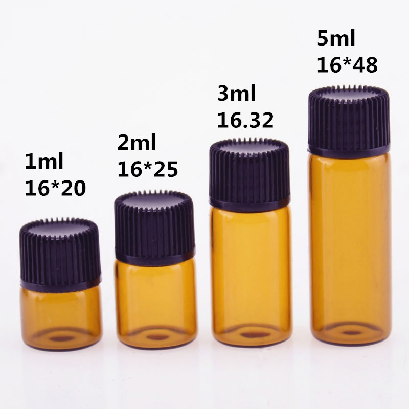 100pcs 1ml/2ml/3ml/5ml Empty Dram Amber Glass Essential Oil Bottle Thin Glass Small Amber Perfume Oil Vials Sample Test Bottle 220711