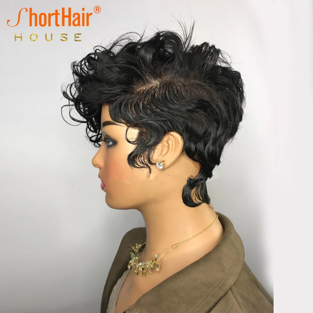 Short Curly Human Hair Wigs For Girls Pixie Cut None Lace Front Wig For Black Women Pre plucked Full Machine Made