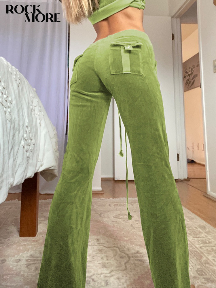 Rockmore Velvet Wide Leg Pant Baggy Sweatpants Joggers Streetwear Harajuku Solid Fairy Grunge Trousers s Autumn 220325