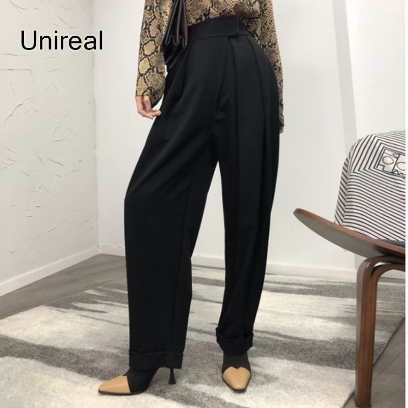 Unireal Autumn Fashion Women Wide Leg Pants High Waist Casual Trouser Streetwear Chic Vintage Loose Palazzo 220325
