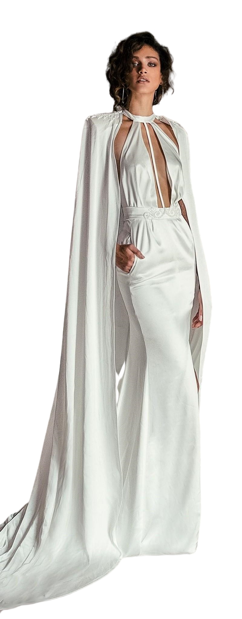 Beach Greek Mermaid Wedding Dresses 2022 With Wrap Cape satin crepe modern Halter Sweep Train bohemian Garden Bridal Gowns