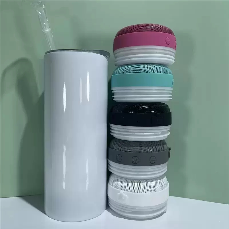 local warehouse sublimation 4 in one cooler Bluetooth speaker tumbler 16oz straight tumblers 5 coloful Audio Stainless Steel bottom enjoy your music U