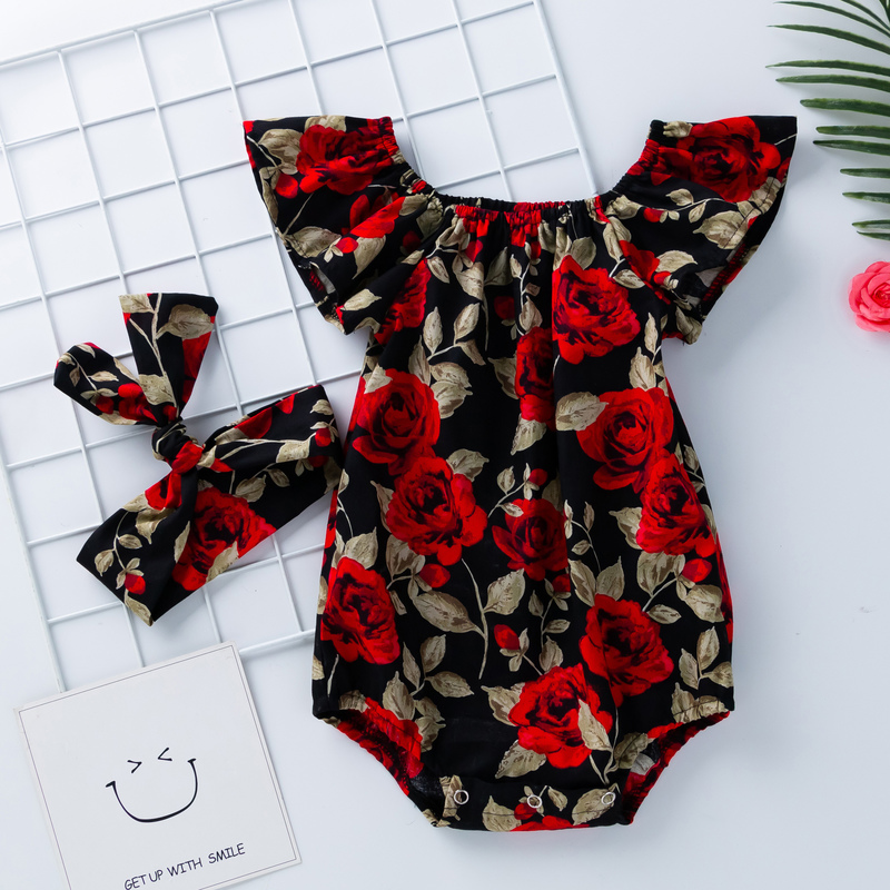 Babany bebe born Baby Floral Print Flutter Romper Girls Clothes Summer Sleeveless Jumpsuit Pography Costume 220707