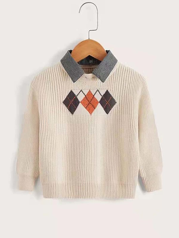 Toddler Boys Argyle Pattern Collar Neck Sweater SHE01