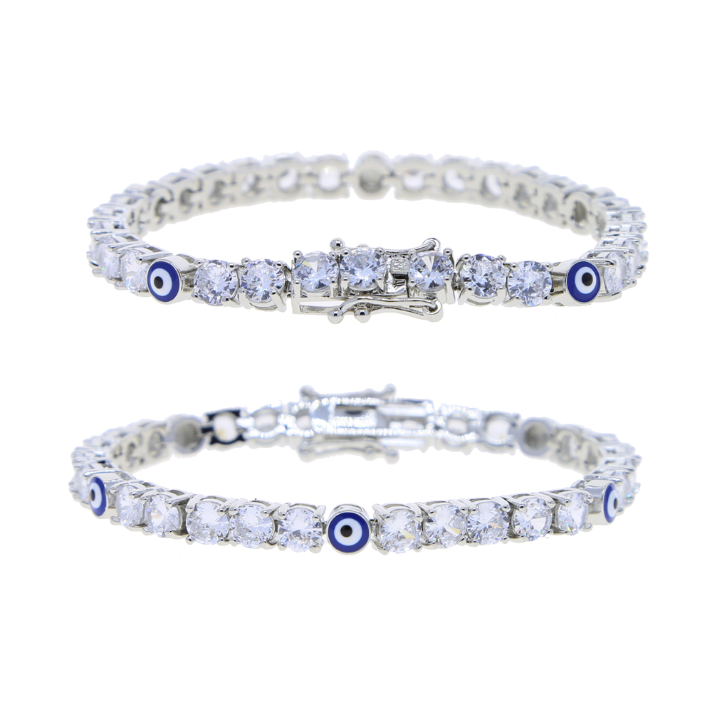 Crystal Tennis Bracelets: Iced Out Turkish Blue Evil Eye Charm for Women
