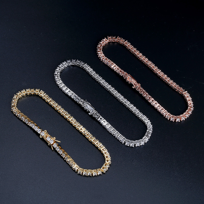 Fashion Hip Hop Iced Out Tennis Chain AAA Cubic Zirconia Copper Bracelet Diamond Designer Jewelry For Men Women 18K Gold Silver Pa