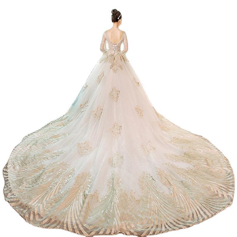 White Ball Gown Charming Wedding Dresse Organza V-Neck Backless Long Sleeve Applique Lace Wedding Dress Custom Made Pearl Vestidos De Novia Real pictu