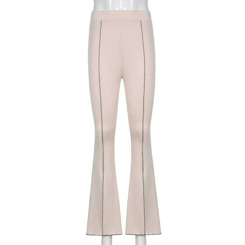 Green Striped Edge Flare Pants For Women Fashion Casual Sweatpant Skinny High Waist Trouser Female Capris Streetwear