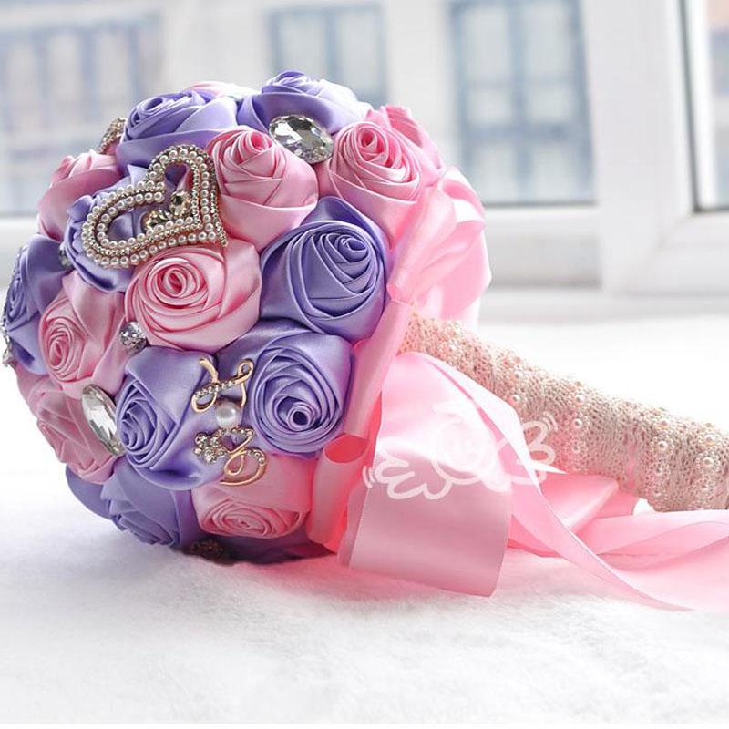 Handmade Rose New Bridal Bouquet Wedding Accessories Brooch Crystal Pearl Wedding Bouquet Holding Flowers