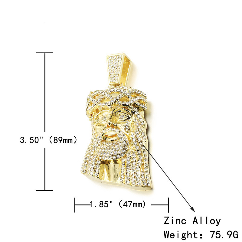 Huge Jesus Pendant Necklace Men Ice Out Paved Full Shining Crystal Head Face Gold Color Charm Hip Hop Jewelry 220630