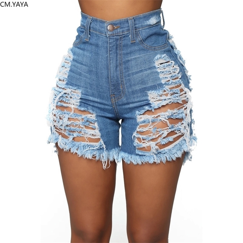 Plus Size S5XL Women Summer Shorts Jeans Hole High Waist Casual Zipper Fly Jeans Street Night Club Denim Shorts Skinny GL2841 T200602