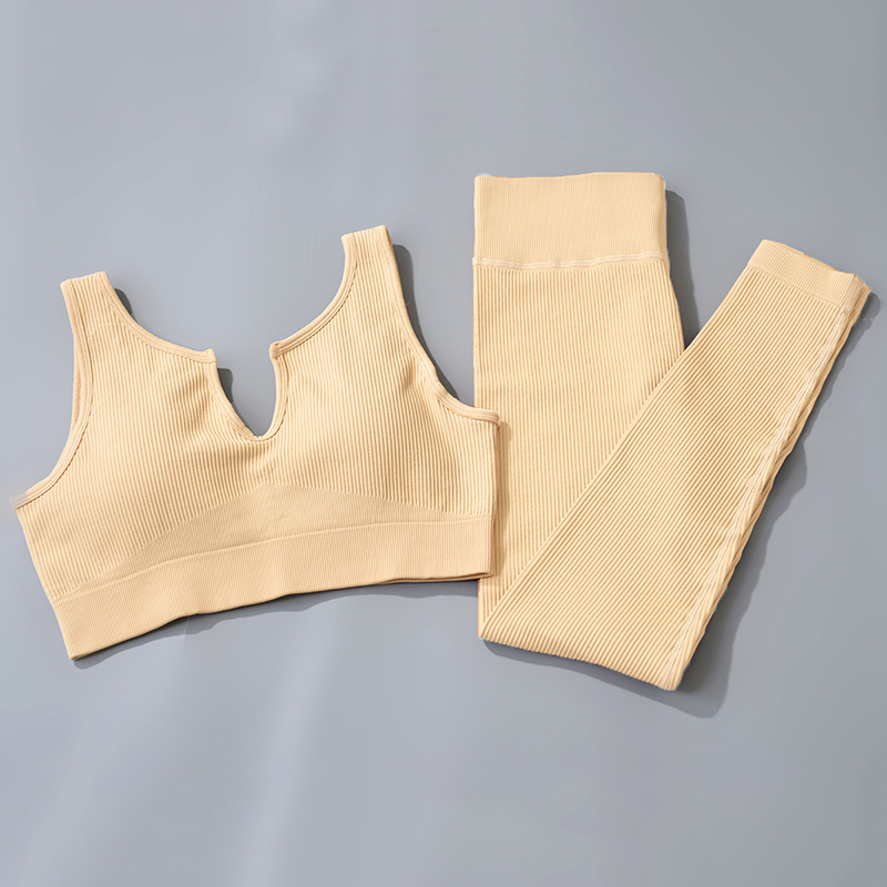 Ribbed Seamless Yoga Set Women Workout Sportswear Gym Clothing Fitness 2 Piece Outfit High Waist Leggings and Sports Bra Set 220517