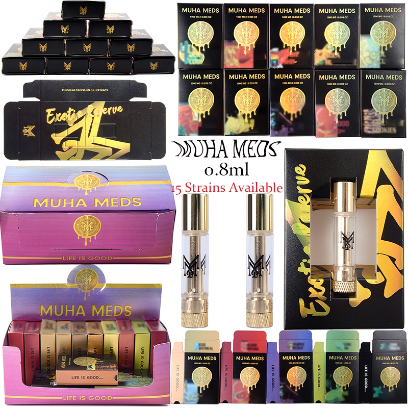 0.8ML Muha Meds Vape Cartridge Packaging Atomizer Live Resin Carts 510 Thread Battery Cartridges Gold Tank Thick Oil Ceramic Coil Empty 15 Strains Available
0.8ML Muha Meds Vape Cartridge Packaging Atomizer Live Resin Carts 510 Thread Battery Cartridges Gold Tank Thick Oil Ceramic Coil Empty 15 Strains Available