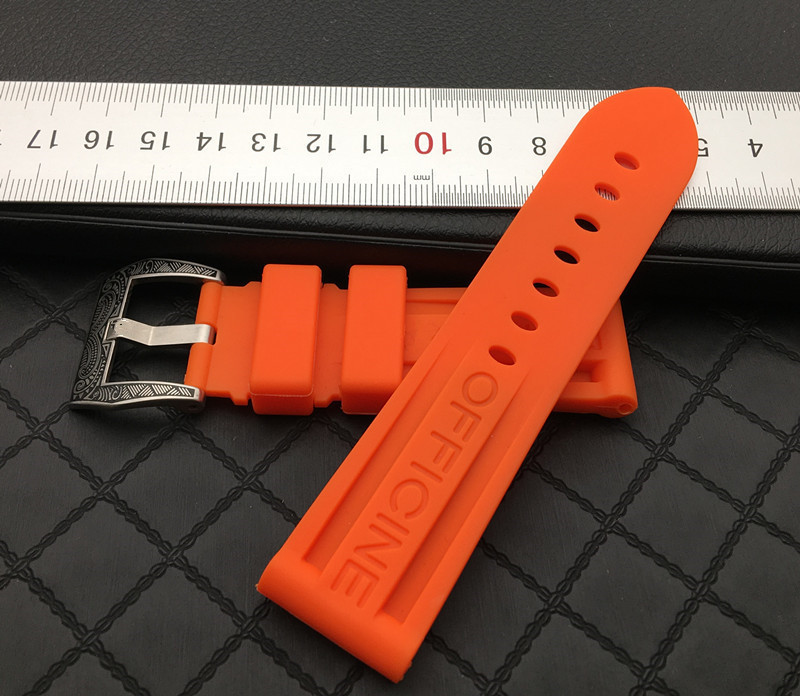 22mm 24mm 26mm Black Blue Red Orange white army green watch band Silicone Rubber Watchband fit For Panerai Strap needle buckle 220526