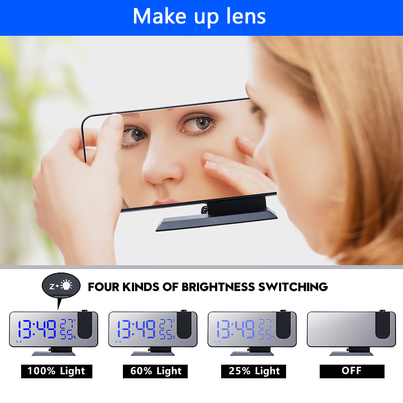 LED Digital Timers Alarm Clock Table Watch Electronic Desktop Clocks USB Wake Up FM Radio Time Projector Snooze Function 2 Alarm