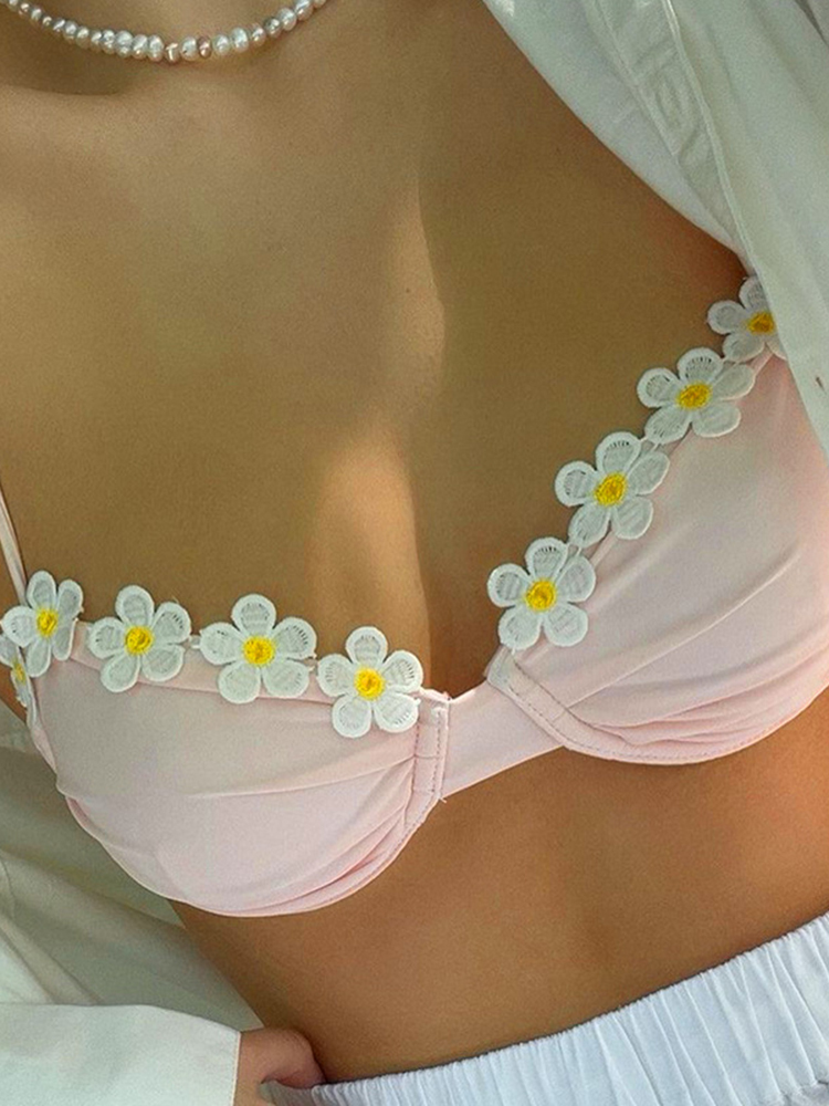 Floral Cute Tops Bralette Tank Summer Sweet Off Shoulder Backless Vest Beach Pink Strapless Crop Corset Sexy Cami 220325