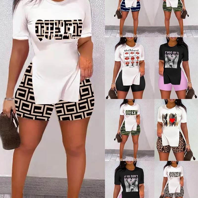 Designer 2 Piece Pants Tracksuits For Women Short Sleeve Split Top T Shirt And Shorts Set Sexy Printed Ladies Summer Outfits, #2
Designer 2 Piece Pants Tracksuits For Women Short Sleeve Split Top T Shirt And Shorts Set Sexy Printed Ladies Summer Outfits, #2