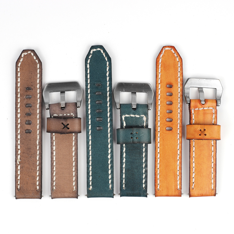 18mm 20mm 22mm 24mm Retro Genuine Leather Watchstrap Men Blue Yellow Watchband for Panerai Replacement Bands Wist Bracelet 220622