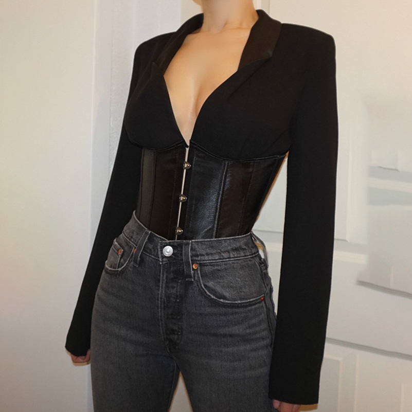 Evenworse Womens Body Plastic Waist TShirt Black Fashion Sexy V Collar Long Sleeves Back Bandage Tops Christmas Party Y200412
Evenworse Womens Body Plastic Waist TShirt Black Fashion Sexy V Collar Long Sleeves Back Bandage Tops Christmas Party Y200412