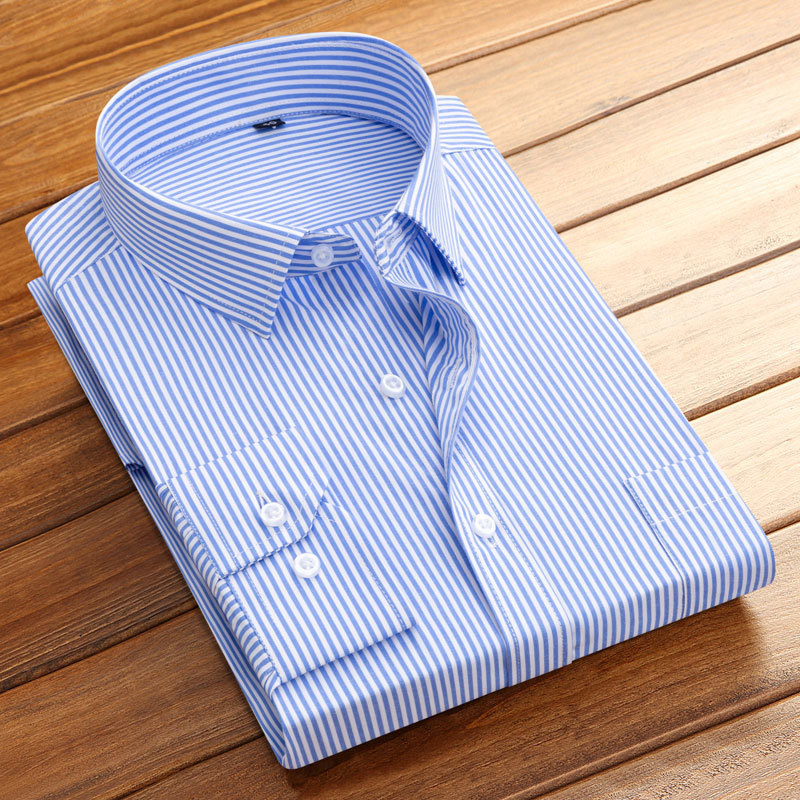 Basic Business Men Dress Shirts Solid Color Stripe Twill Fashion Regular Fit Formal Work Long Sleeve Smart Casual Shirt 220322