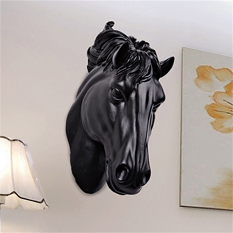 Horses Head Hangin 3D Animal Art Sculpture Figurines Resin Craft Home Living Room Wall Decorations 210414