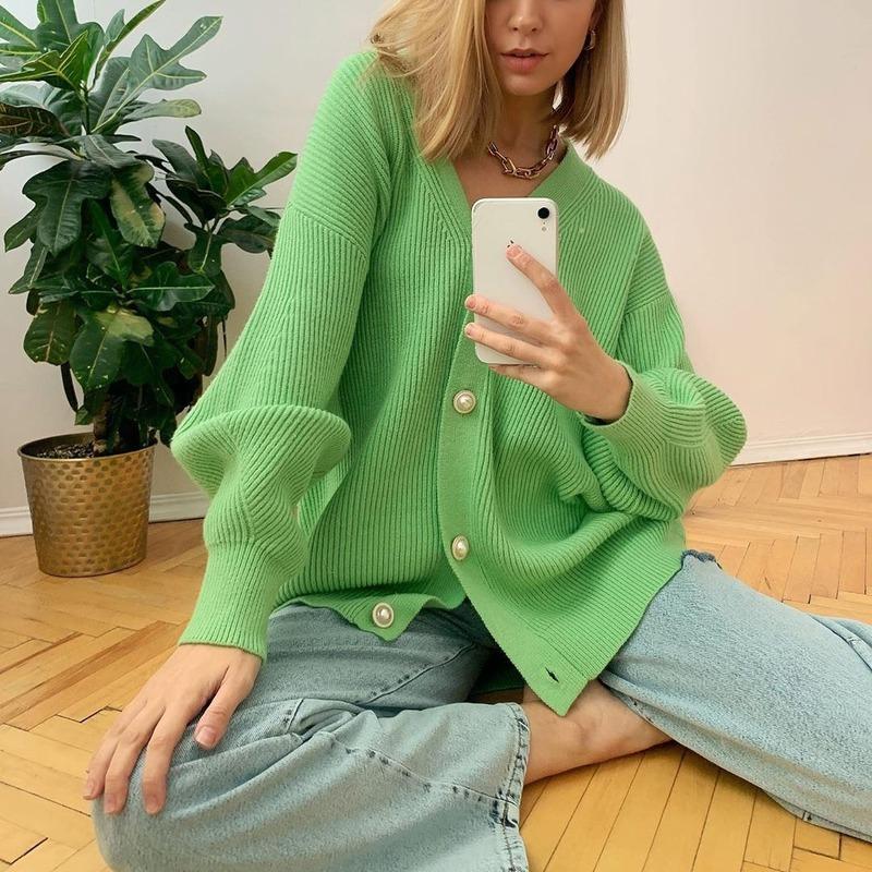 Women' Knits & Tees V-neck Lantern Sleeve Cardigan Women Oversized Knitted Sweater 2022 Simple Autumn Winter Female Jumpers Korean FashionW, Green
Women' Knits & Tees V-neck Lantern Sleeve Cardigan Women Oversized Knitted Sweater 2022 Simple Autumn Winter Female Jumpers Korean FashionW, Green