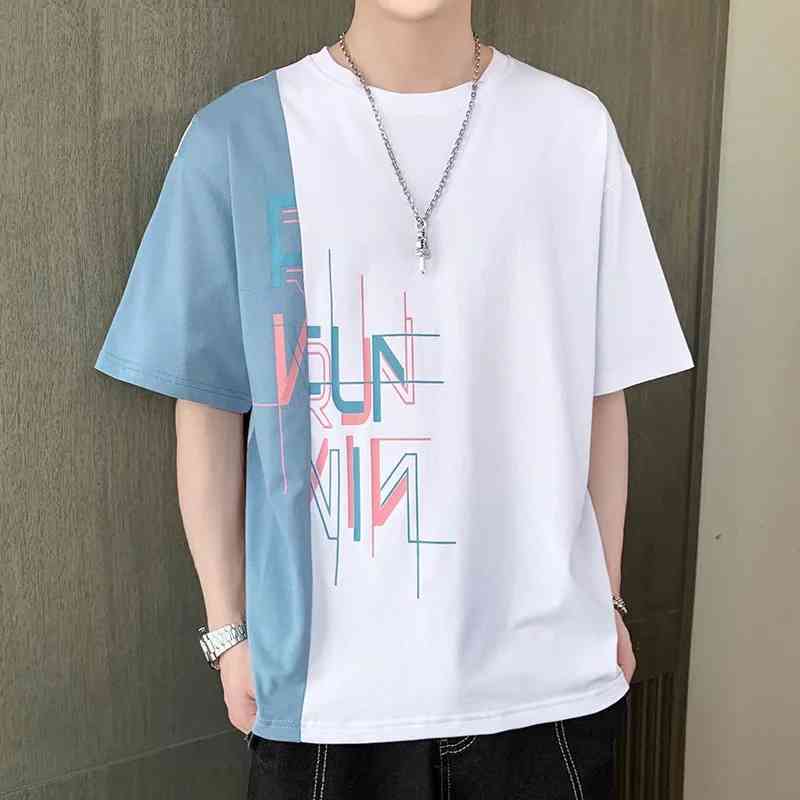 Short sved t-shirt men's fashion brand loose round neck printed top fashion ins casual color matching, White
Short sved t-shirt men's fashion brand loose round neck printed top fashion ins casual color matching, White
