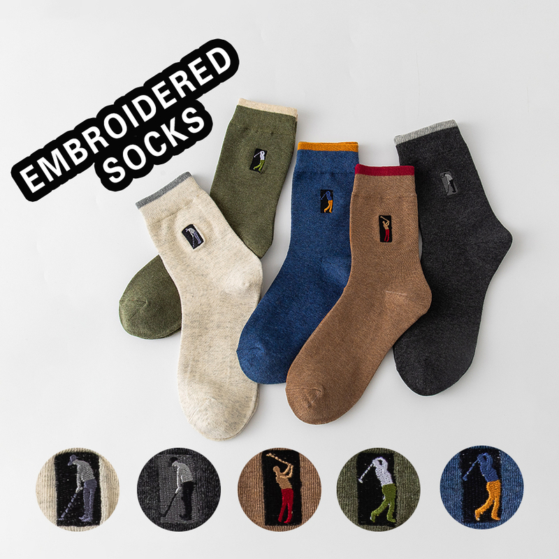 5 pairs High Quality Embroidery Men's Cotton Socks For Male Business Deodorant Dress socks men's Outdoor Baseball 220323