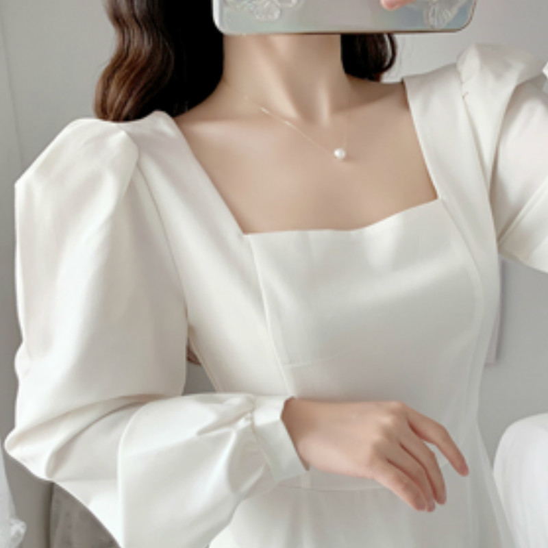 Long Sleeve Dress Women Holiday Elegant Ankle length Female Square Collar Simple Trendy Korean Style Leisure Streetwear Slim Ins 220613