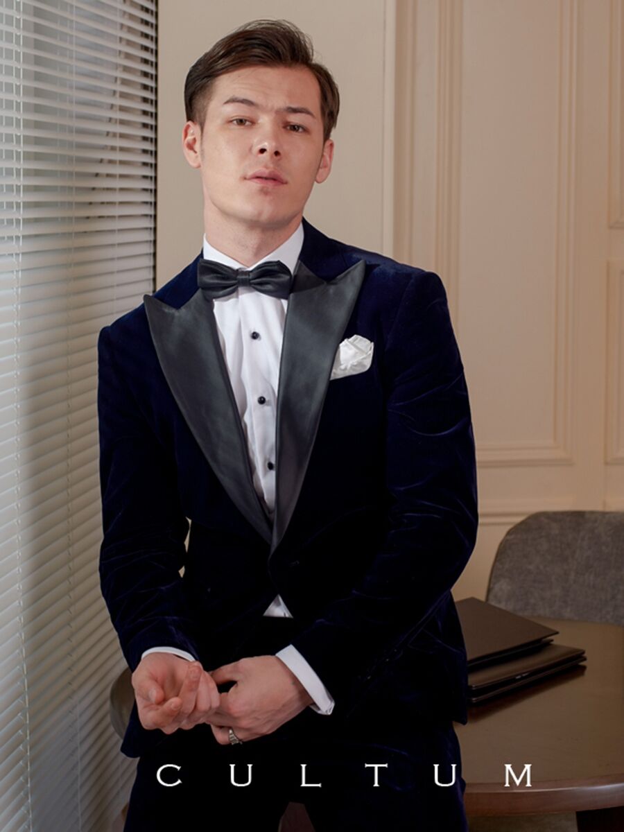 Brand New Navy Blue Velvet Men Wedding Tuxedos Peak Lapel Groom Tuxedos Fashion One Button Men Blazer 2 Piece Suit Prom/Dinner Jacket Custom Made(Jack