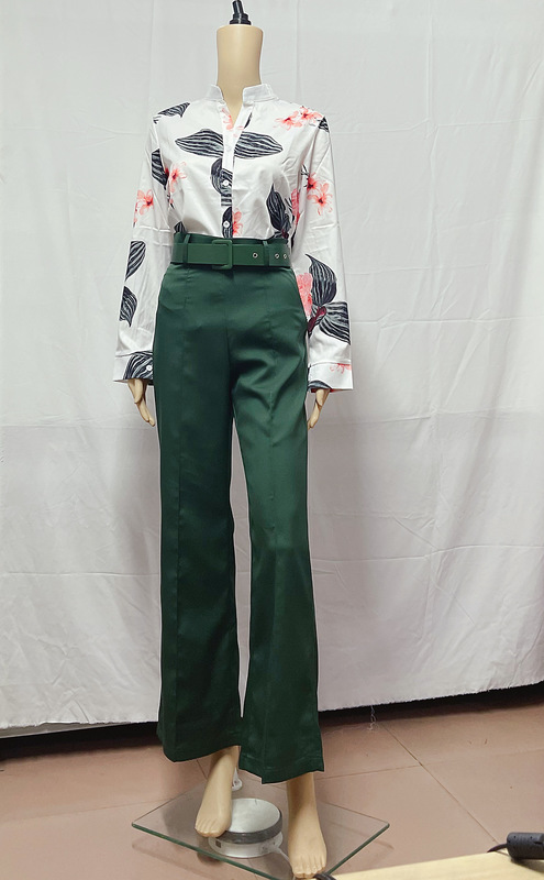Women Long Sleeve Flower Print Buttoned Shirt High Waist Pants Set Women Casual Two Piece Work Wear Fashion Suit Sets 220817
