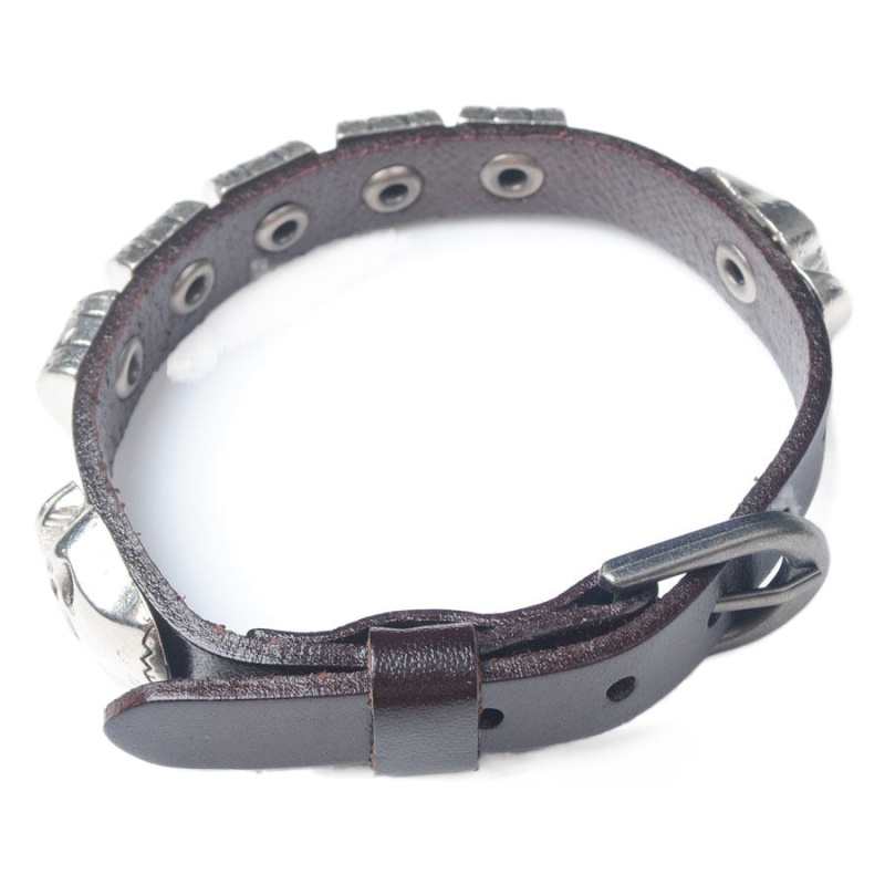 WOJIAER Bracelets Ghost head Accessories Men's Silver Leather Wrist Adjustable For Special Present BC015