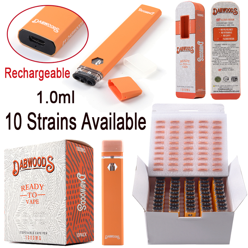 Dabwoods Vapes Rechargeable Disposable Vape Pens E Cigarettes 280MAH Battery 1.0ML Empty Device Pods Thick Oil Cartridge High Quality 10 Strains
Dabwoods Vapes Rechargeable Disposable Vape Pens E Cigarettes 280MAH Battery 1.0ML Empty Device Pods Thick Oil Cartridge High Quality 10 Strains