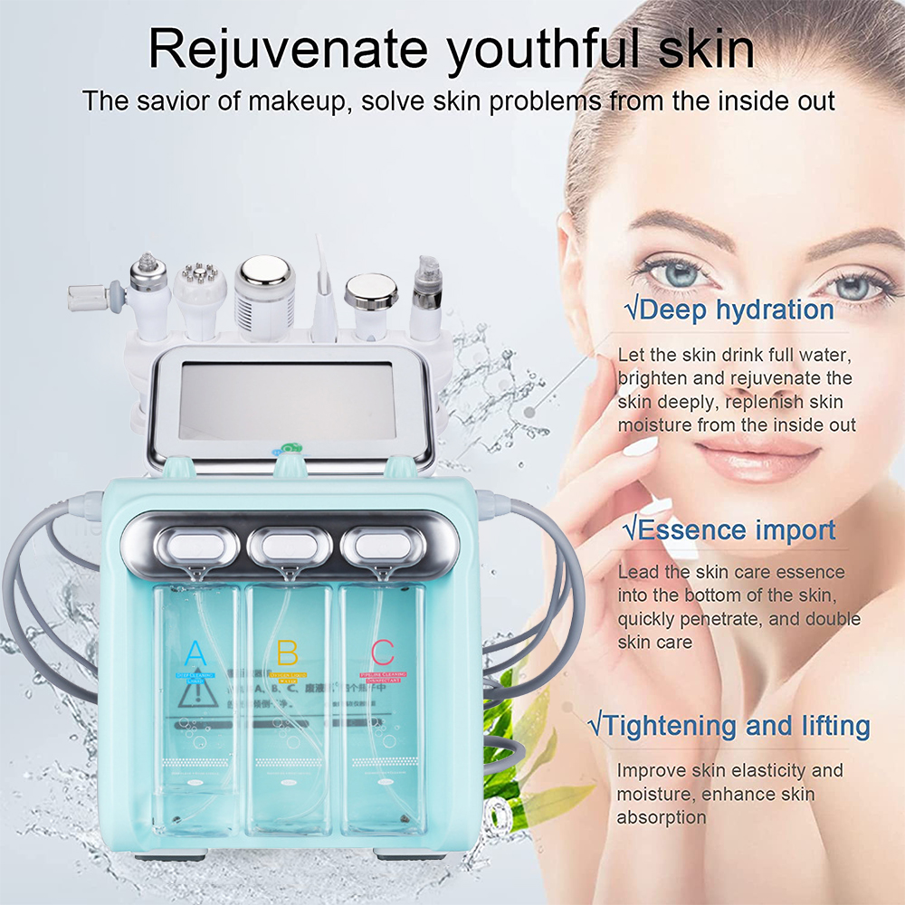 Portable Multi-Functional Beauty Equipment 7 In 1 H2O2 Water Oxygen Jet Peel Hydra Skin Cleansing Hydra Dermabrasion Machine Water Aq