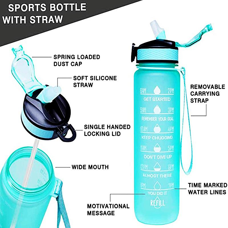 Water Bottles 32OZ Portable Bottle Motivational Sports With Time Maker Leak-proof Cup For Outdoor Sport Fitness BPA Free