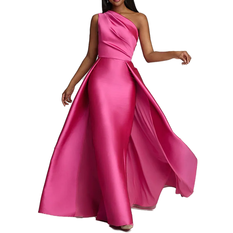 African Fuchsia One Shoulder Prom Dresses With Overskirt Floor Length Royal Blue Straight Evening Dresses Women Sleeveless Long Special Occasion Gowns