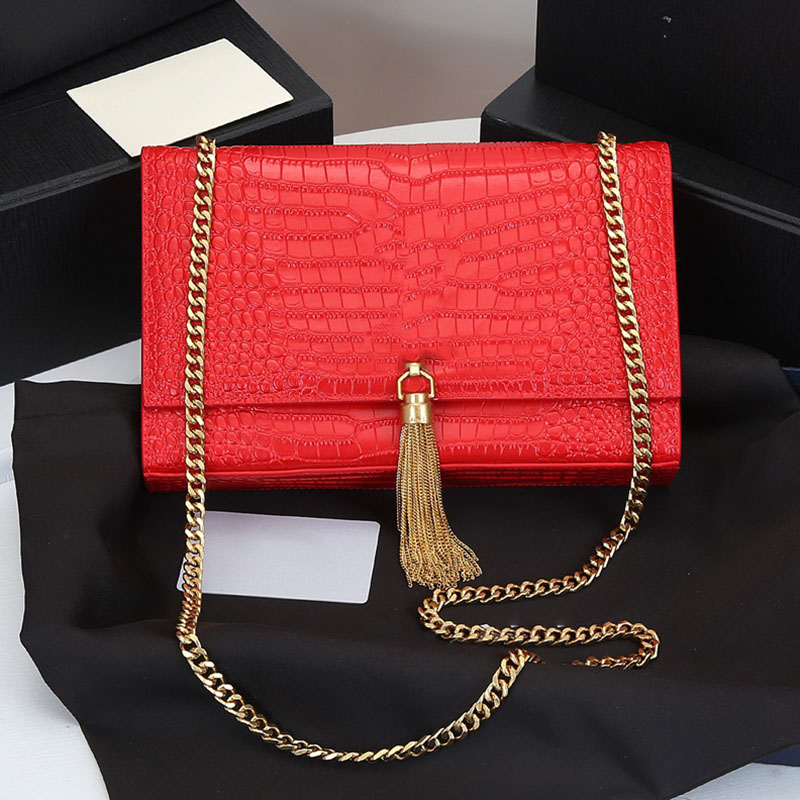Luxury Crocodile-Embossed Leather CrossBody Kate Tassel Chain Bags Womens Top quality small purses Shoulder Bags wallet with box 24cm, Color 1
Luxury Crocodile-Embossed Leather CrossBody Kate Tassel Chain Bags Womens Top quality small purses Shoulder Bags wallet with box 24cm, Color 1